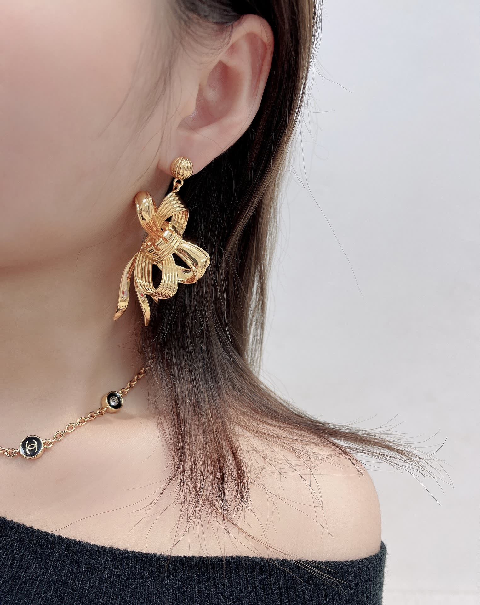 Chanel Gold Bow Earrings